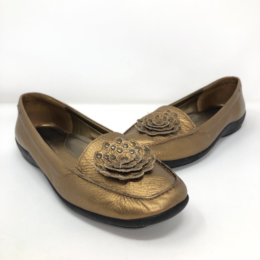 Antonio Melani Shoes Womens 8.5M Lonna Bronze Slip On Leather Studded Rose Bow*